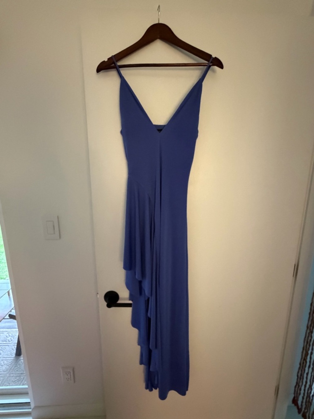 MAJORELLE Periwinkle One-Shoulder Ruffle Slip Dress